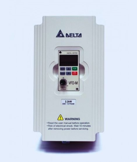 Close-up of a Delta VFD-M series drive with display